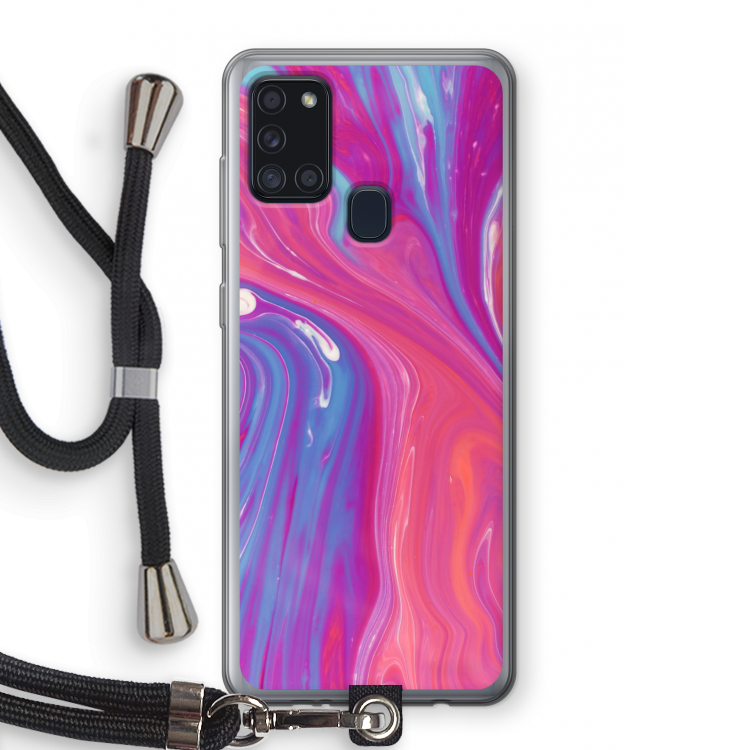 Paarse stroom: Samsung Galaxy A21s Transparant Hoesje met koord