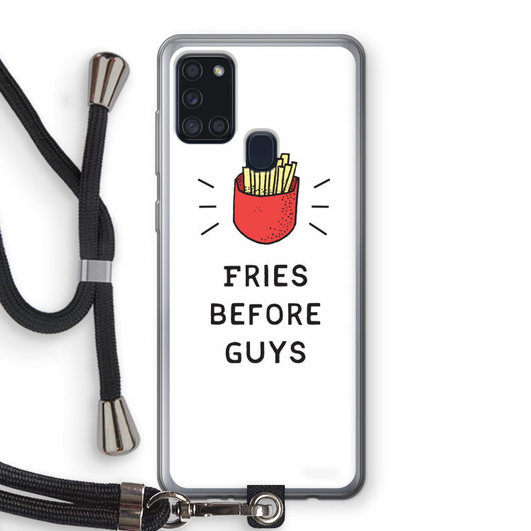 Fries before guys: Samsung Galaxy A21s Transparant Hoesje met koord