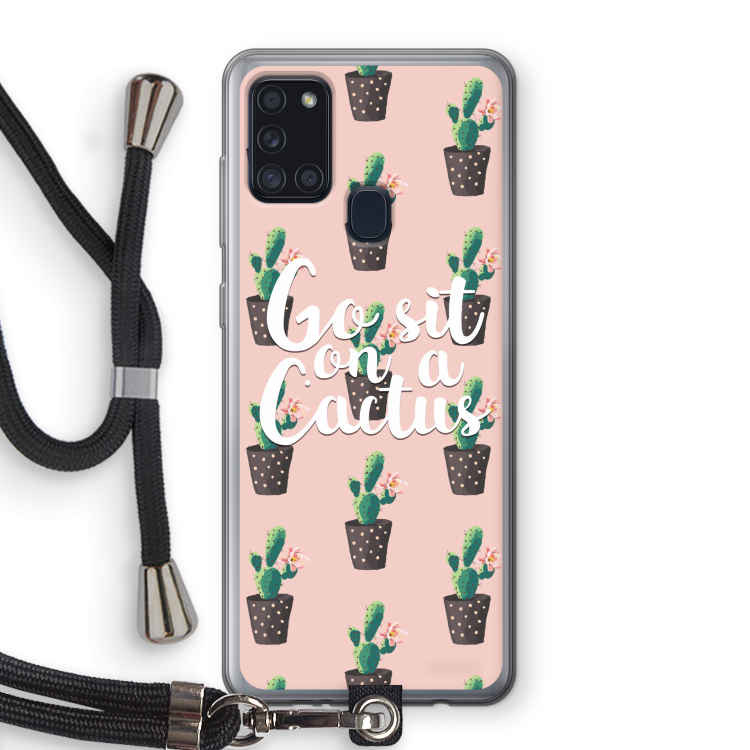 Cactus quote: Samsung Galaxy A21s Transparant Hoesje met koord