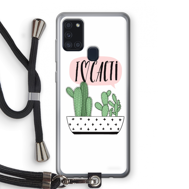I love cacti: Samsung Galaxy A21s Transparant Hoesje met koord