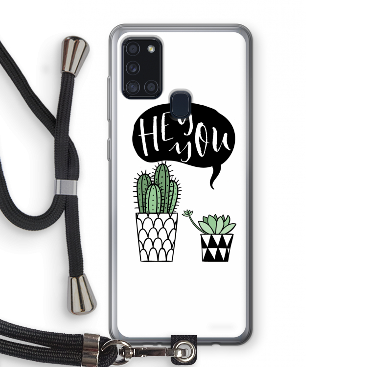 Hey you cactus: Samsung Galaxy A21s Transparant Hoesje met koord