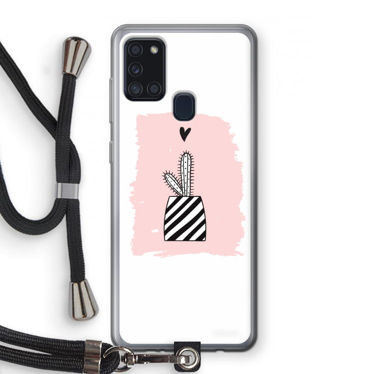 Zwart-wit cactus: Samsung Galaxy A21s Transparant Hoesje met koord