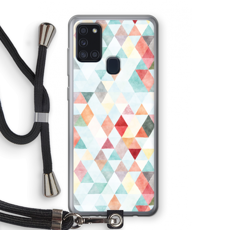 Gekleurde driehoekjes pastel: Samsung Galaxy A21s Transparant Hoesje met koord