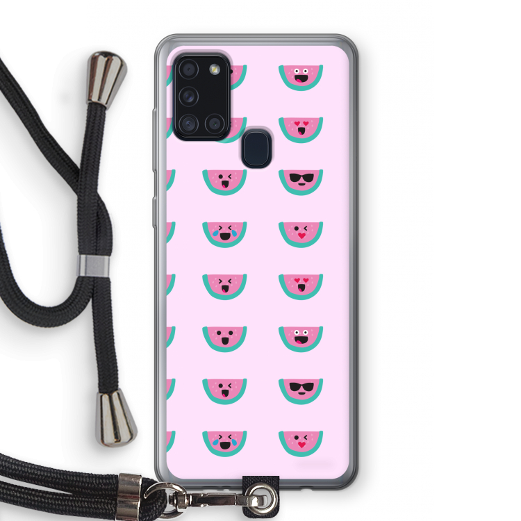 Smiley watermeloenprint: Samsung Galaxy A21s Transparant Hoesje met koord
