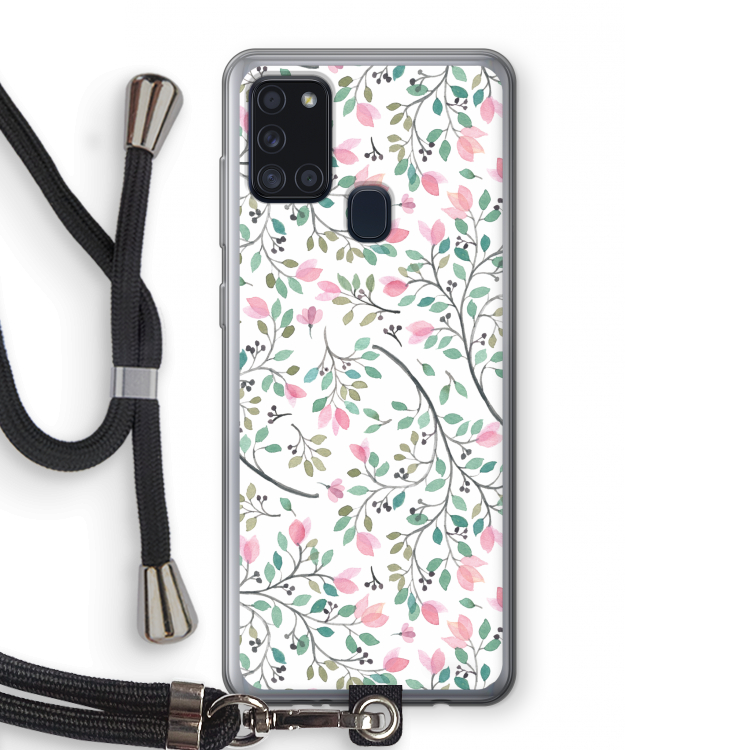 Sierlijke bloemen: Samsung Galaxy A21s Transparant Hoesje met koord