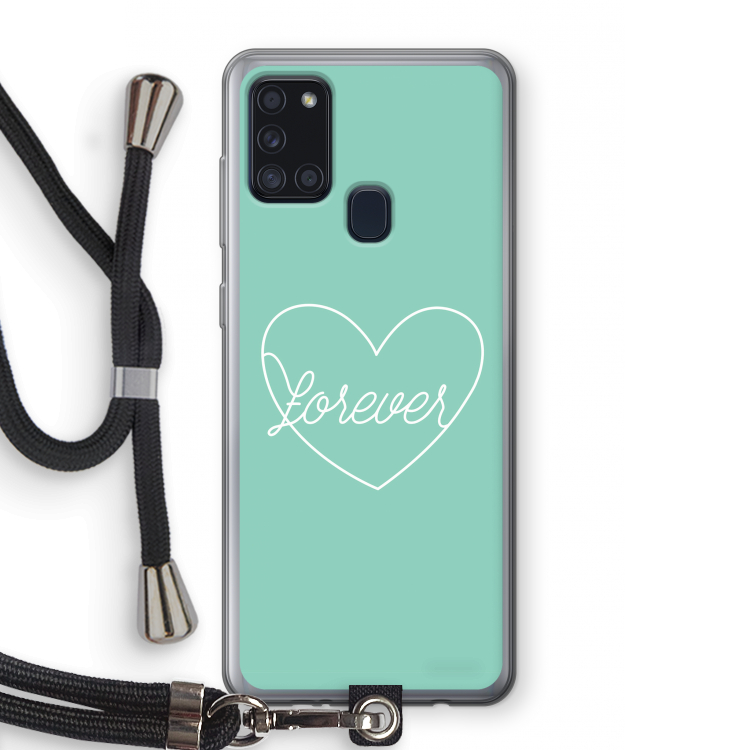 Forever heart pastel: Samsung Galaxy A21s Transparant Hoesje met koord