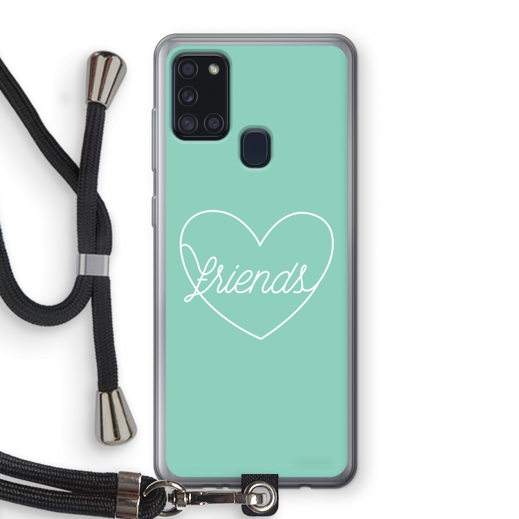 Friends heart pastel: Samsung Galaxy A21s Transparant Hoesje met koord