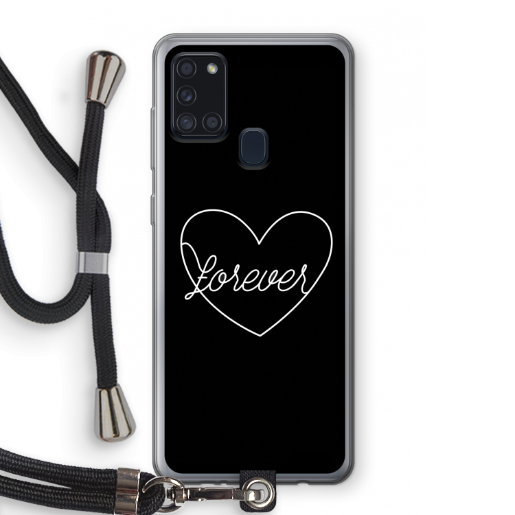 Forever heart black: Samsung Galaxy A21s Transparant Hoesje met koord