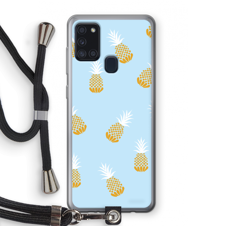 Ananasjes: Samsung Galaxy A21s Transparant Hoesje met koord