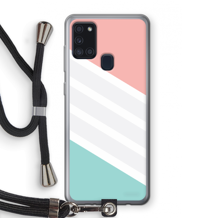 Strepen pastel: Samsung Galaxy A21s Transparant Hoesje met koord