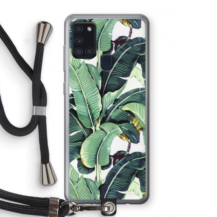 Bananenbladeren: Samsung Galaxy A21s Transparant Hoesje met koord