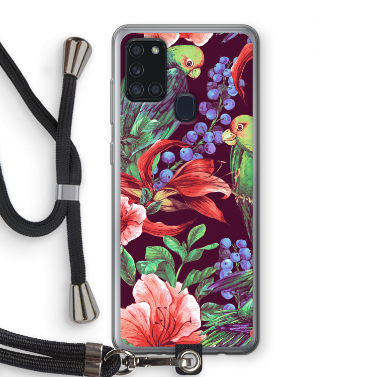 Papegaaien: Samsung Galaxy A21s Transparant Hoesje met koord