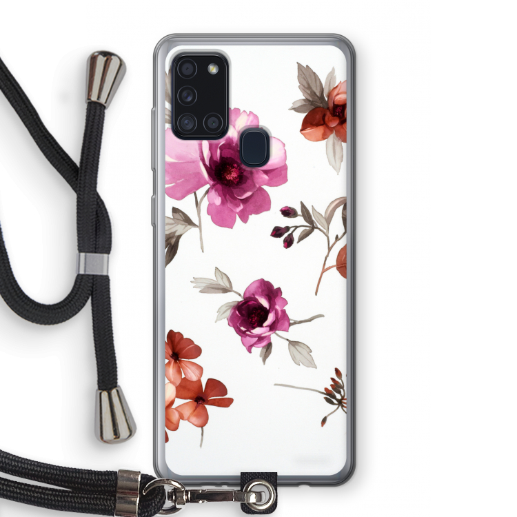 Geschilderde bloemen: Samsung Galaxy A21s Transparant Hoesje met koord