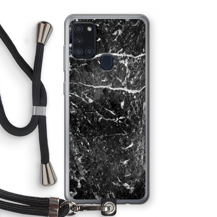 Zwart marmer: Samsung Galaxy A21s Transparant Hoesje met koord