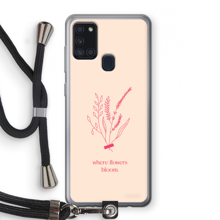 Where flowers bloom: Samsung Galaxy A21s Transparant Hoesje met koord