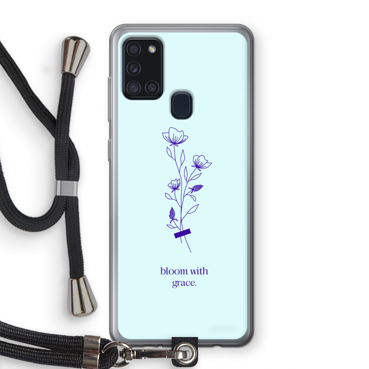 Bloom with grace: Samsung Galaxy A21s Transparant Hoesje met koord