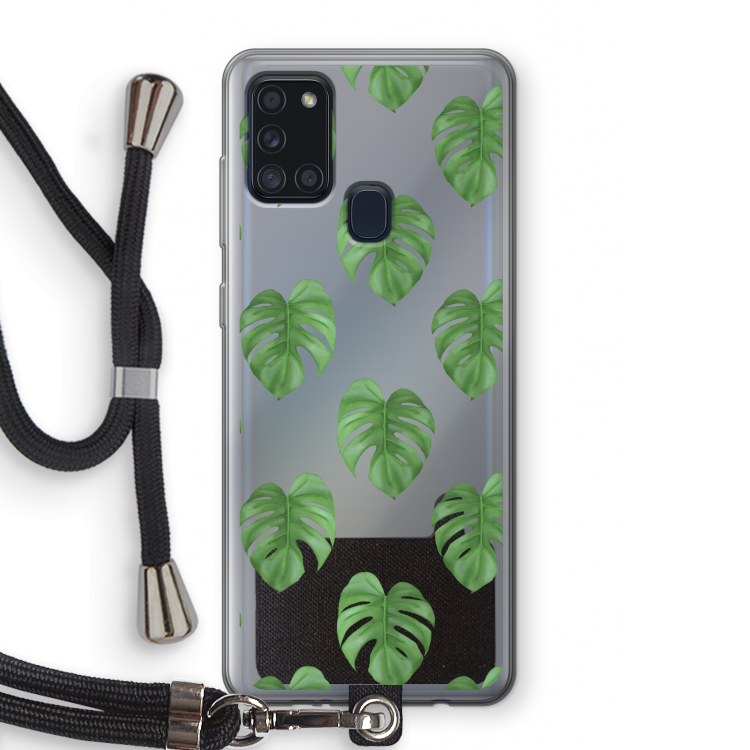 Monstera leaves: Samsung Galaxy A21s Transparant Hoesje met koord