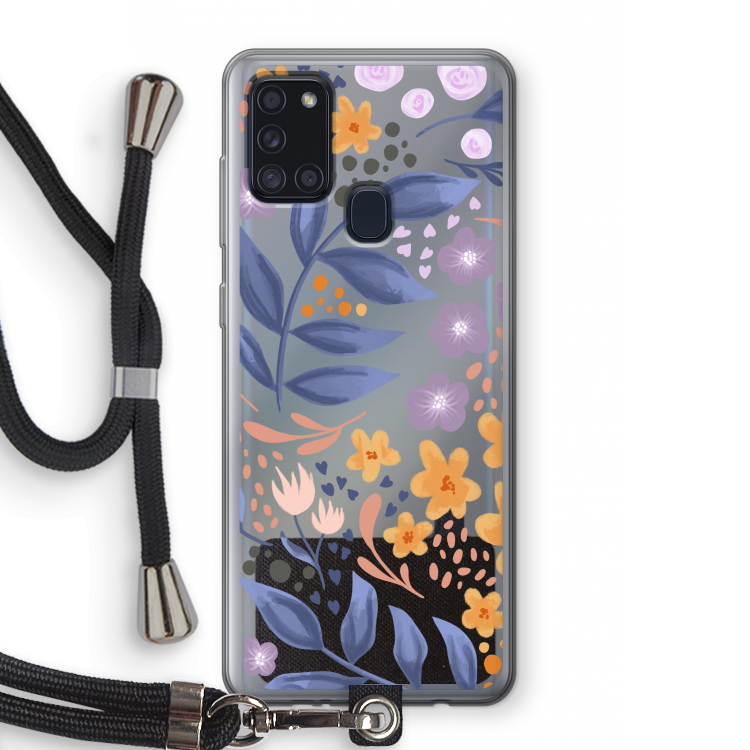 Flowers with blue leaves: Samsung Galaxy A21s Transparant Hoesje met koord
