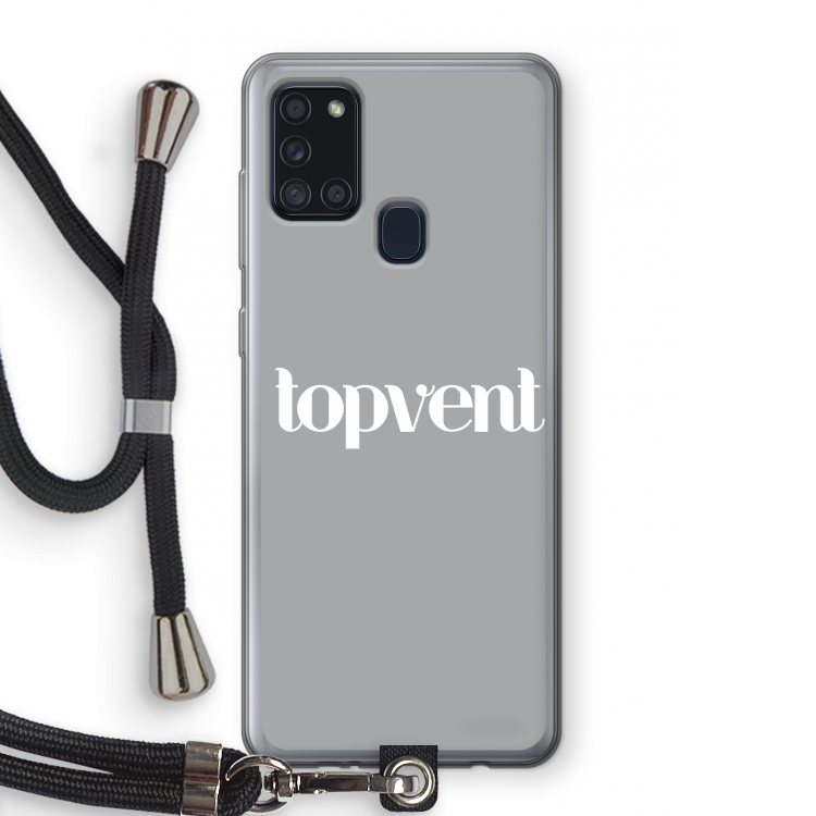 Topvent Grijs Wit: Samsung Galaxy A21s Transparant Hoesje met koord