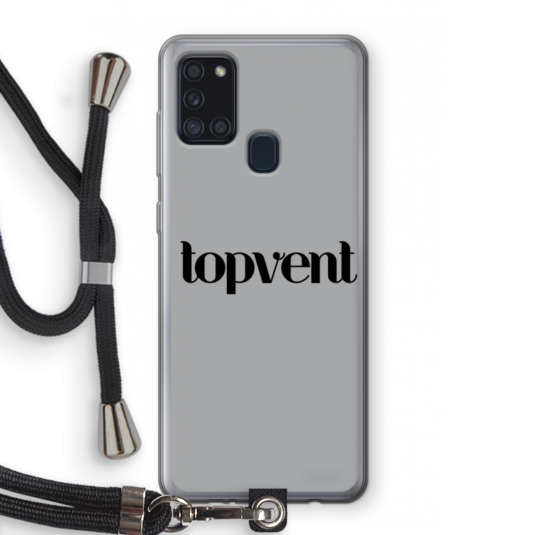 Topvent Grijs Zwart: Samsung Galaxy A21s Transparant Hoesje met koord