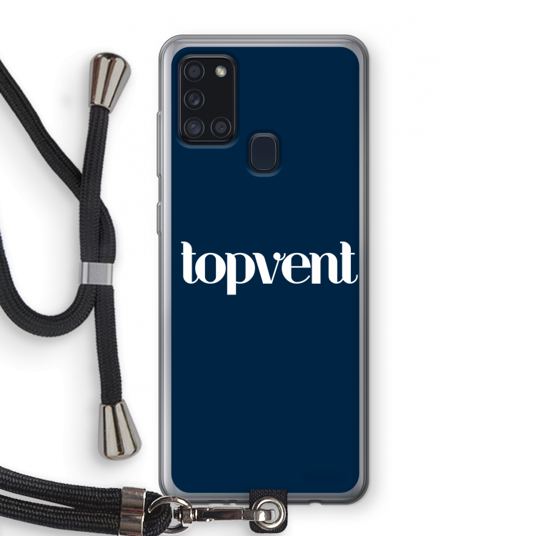 Topvent Navy: Samsung Galaxy A21s Transparant Hoesje met koord