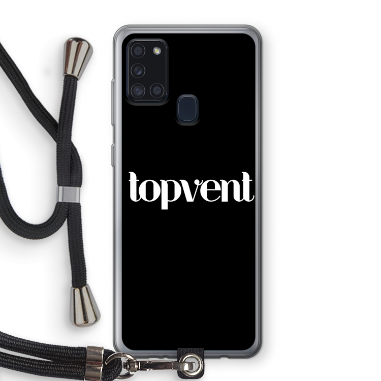 Topvent Zwart: Samsung Galaxy A21s Transparant Hoesje met koord