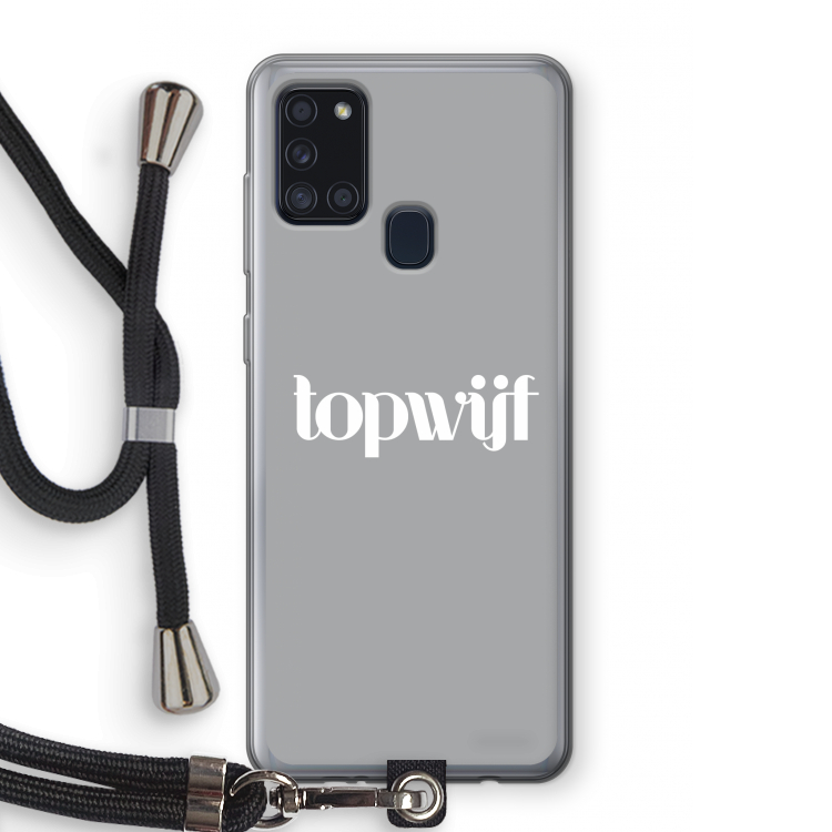 Topwijf Grijs Wit: Samsung Galaxy A21s Transparant Hoesje met koord