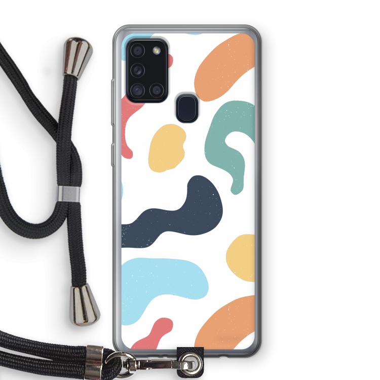 Memphis Shapes Blue: Samsung Galaxy A21s Transparant Hoesje met koord