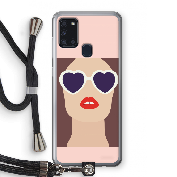 Red lips: Samsung Galaxy A21s Transparant Hoesje met koord