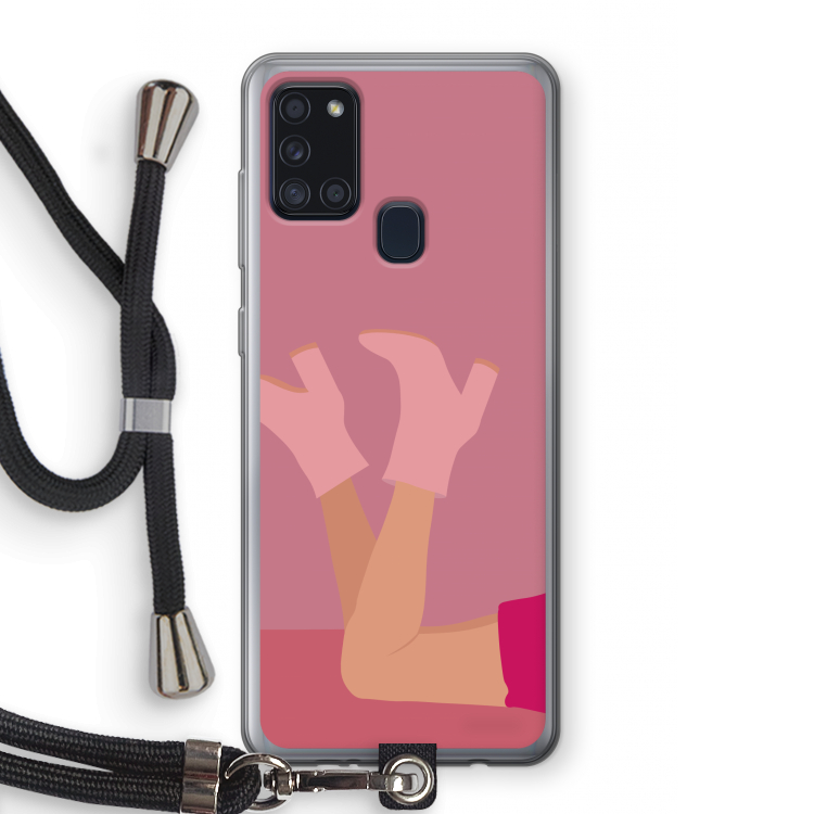 Pink boots: Samsung Galaxy A21s Transparant Hoesje met koord