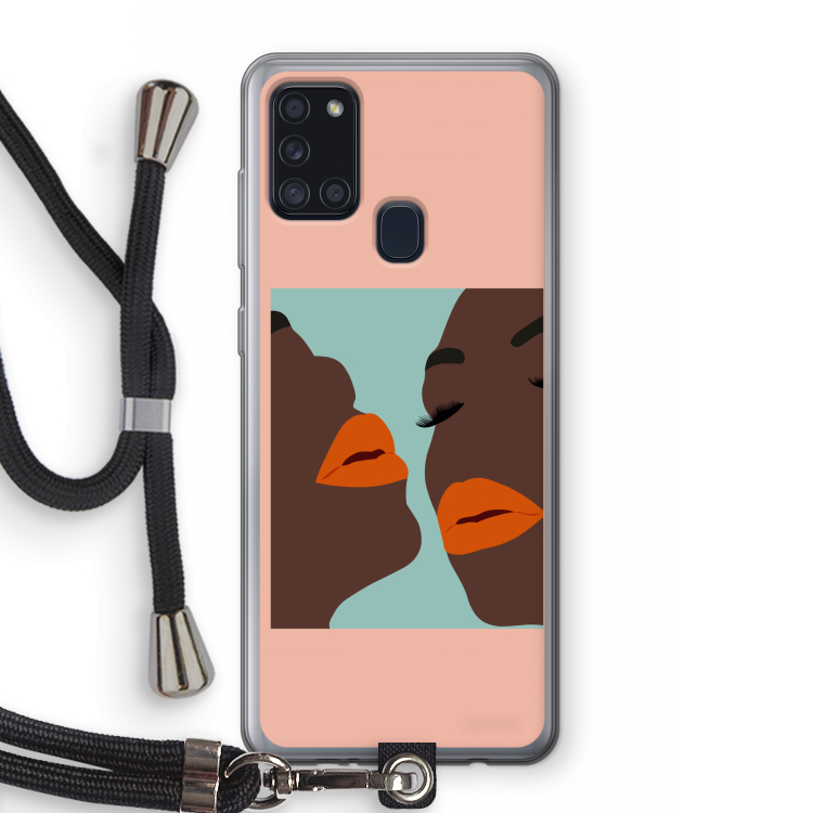 Orange lips: Samsung Galaxy A21s Transparant Hoesje met koord