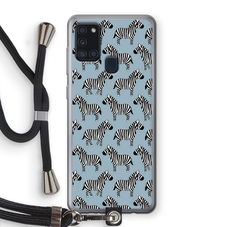 Zebra: Samsung Galaxy A21s Transparant Hoesje met koord