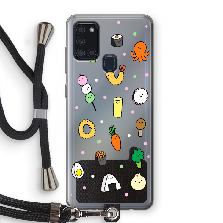 Happy bento friends: Samsung Galaxy A21s Transparant Hoesje met koord