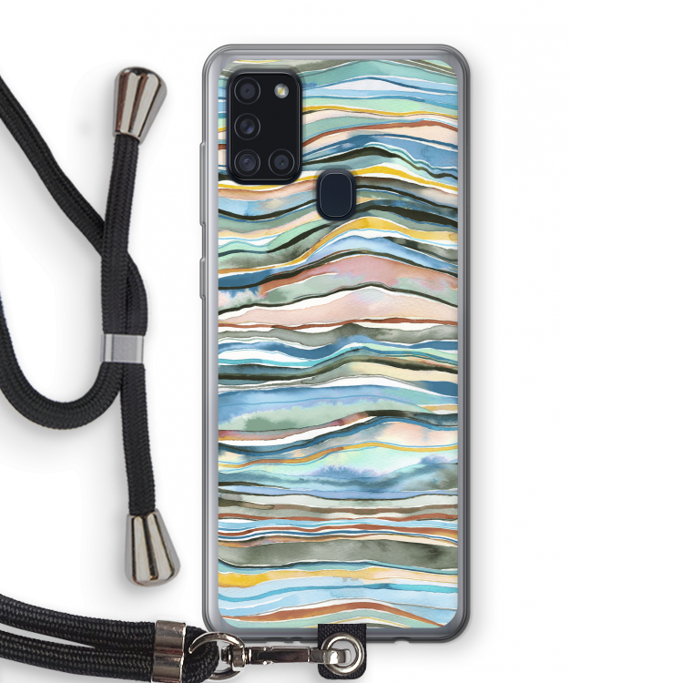 Watercolor Agate: Samsung Galaxy A21s Transparant Hoesje met koord