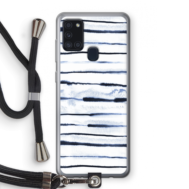 Ink Stripes: Samsung Galaxy A21s Transparant Hoesje met koord