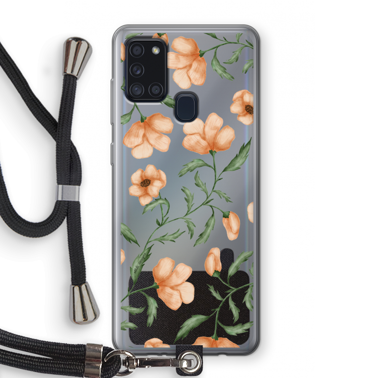 Peachy flowers: Samsung Galaxy A21s Transparant Hoesje met koord
