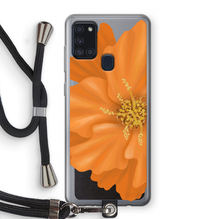 Orange Ellila flower: Samsung Galaxy A21s Transparant Hoesje met koord