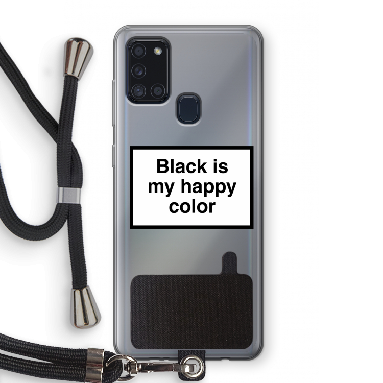 Black is my happy color: Samsung Galaxy A21s Transparant Hoesje met koord
