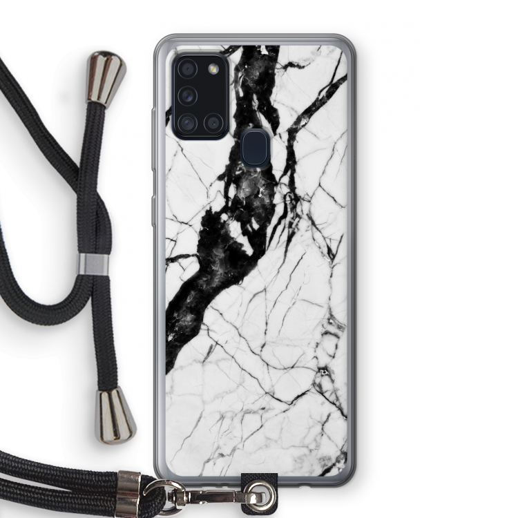 Witte marmer 2: Samsung Galaxy A21s Transparant Hoesje met koord