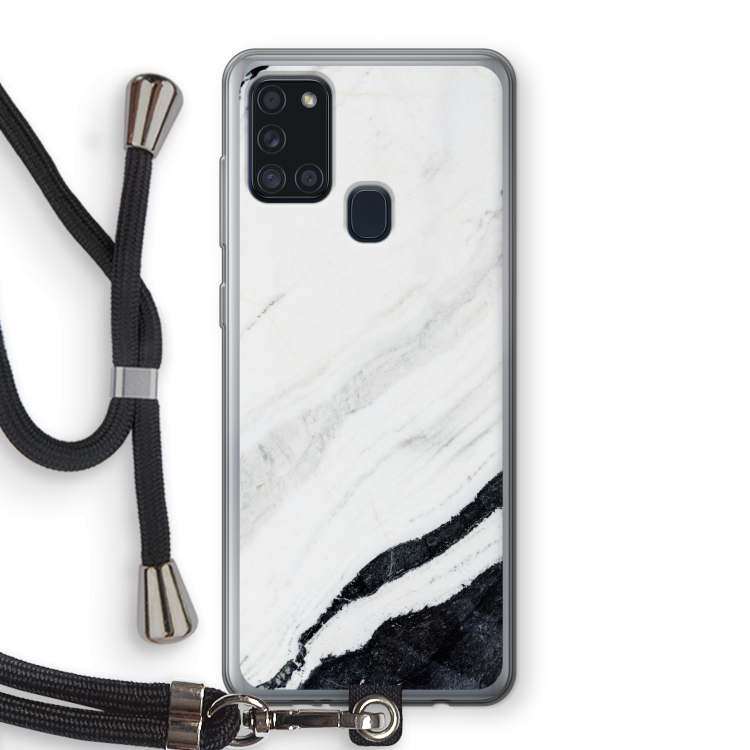 Elegante marmer: Samsung Galaxy A21s Transparant Hoesje met koord