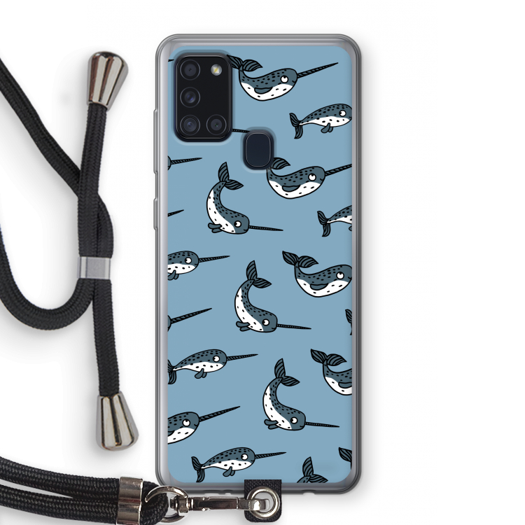Narwhal: Samsung Galaxy A21s Transparant Hoesje met koord