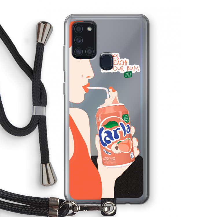Peach please!: Samsung Galaxy A21s Transparant Hoesje met koord