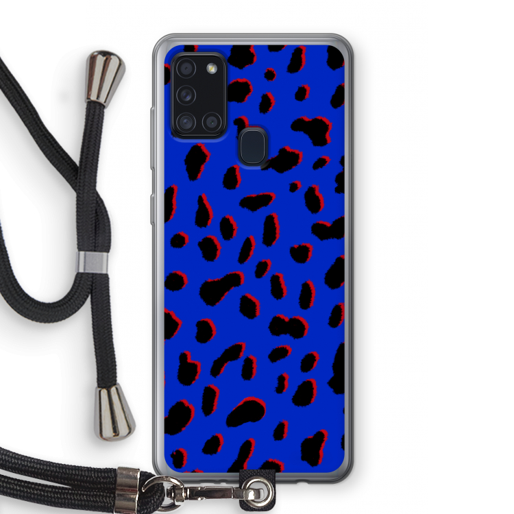 Blue Leopard: Samsung Galaxy A21s Transparant Hoesje met koord