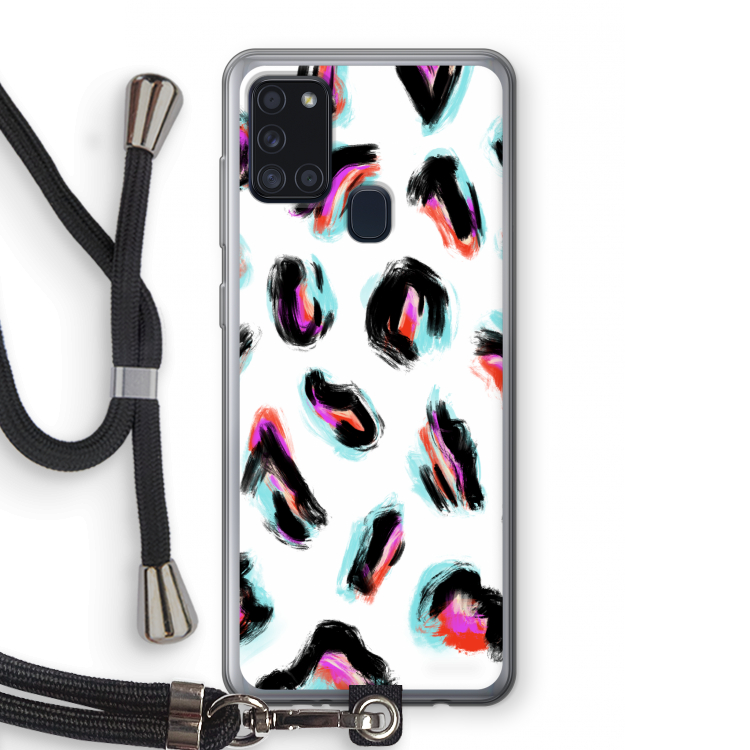 Cheetah color: Samsung Galaxy A21s Transparant Hoesje met koord