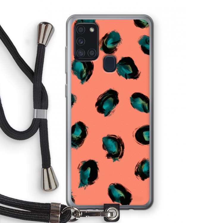 Pink Cheetah: Samsung Galaxy A21s Transparant Hoesje met koord