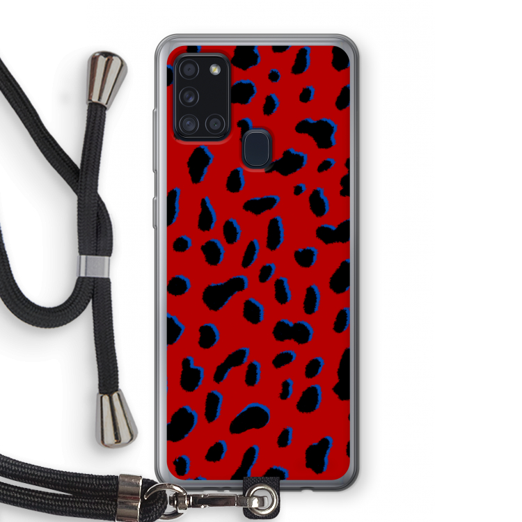 Red Leopard: Samsung Galaxy A21s Transparant Hoesje met koord