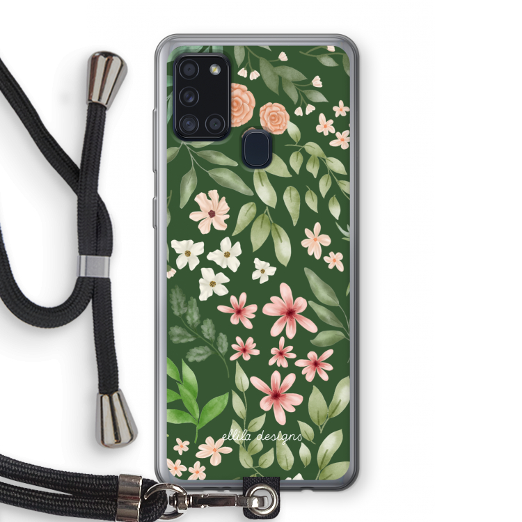 Botanical green sweet flower heaven: Samsung Galaxy A21s Transparant Hoesje met koord