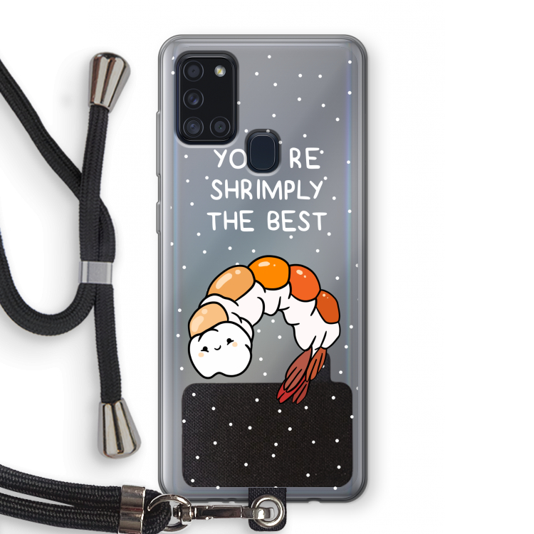 You're Shrimply The Best: Samsung Galaxy A21s Transparant Hoesje met koord
