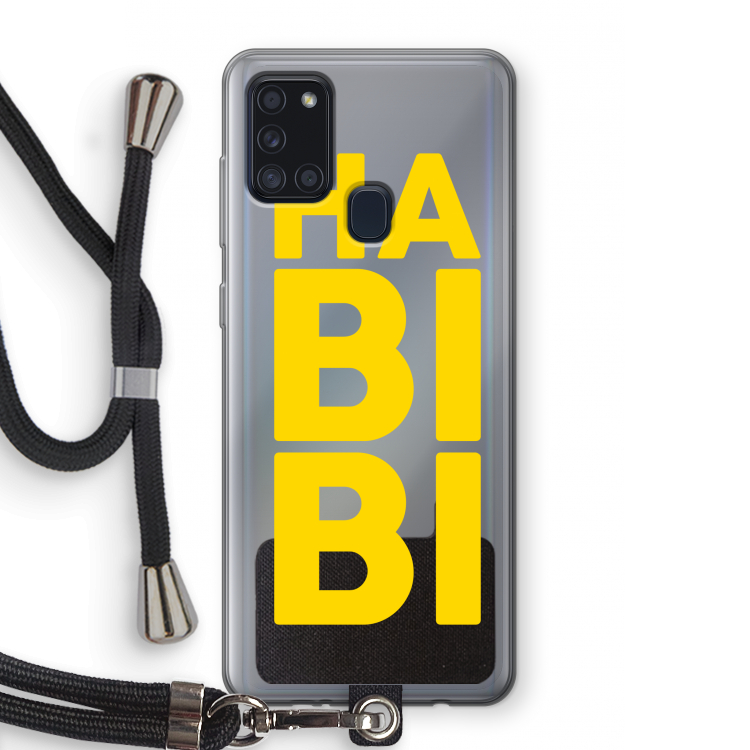 Habibi Blue: Samsung Galaxy A21s Transparant Hoesje met koord