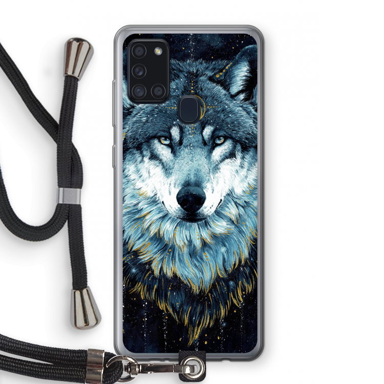 Darkness Wolf: Samsung Galaxy A21s Transparant Hoesje met koord